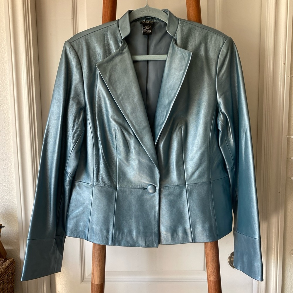 Metallic Blue Leather Jacket
